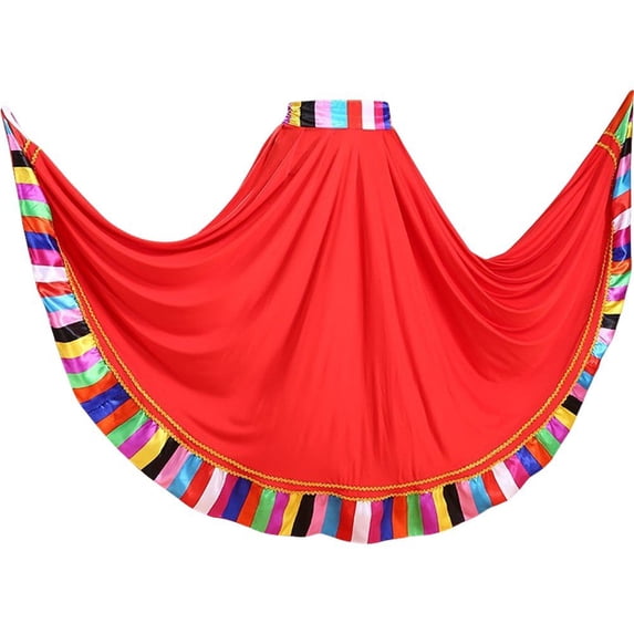 Vbsqjc Red Colorful Striped Big Swing Folk Dance Skirts 1Pc