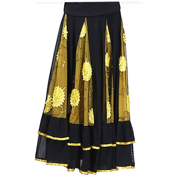 Vbsqjc Yellow 360 Degree Big Swing Social Dance Skirts One Size 1Pc