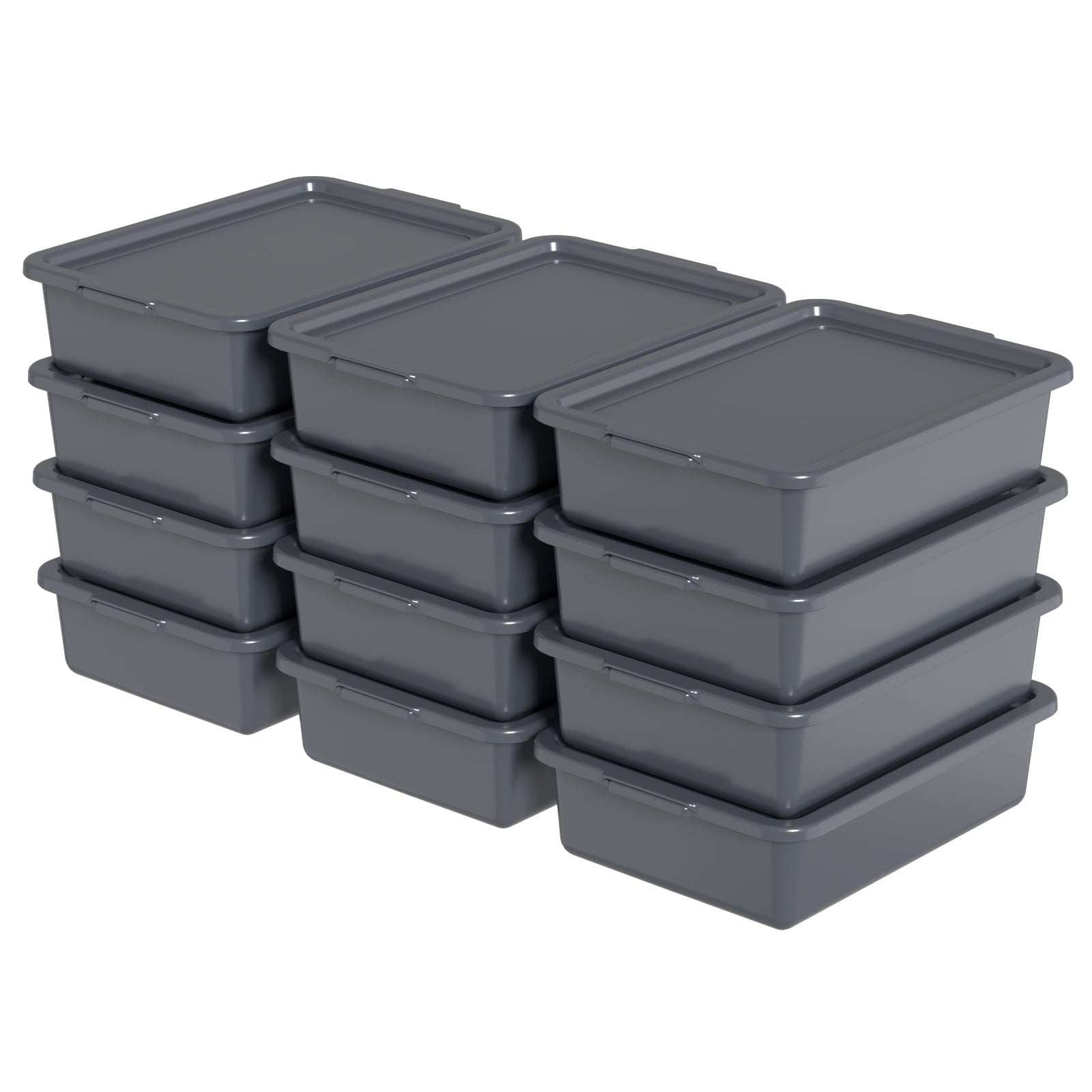 Vcansay 12 Packs Plastic Bus Tub with Lids, 13 L Commercial Bus Box ...