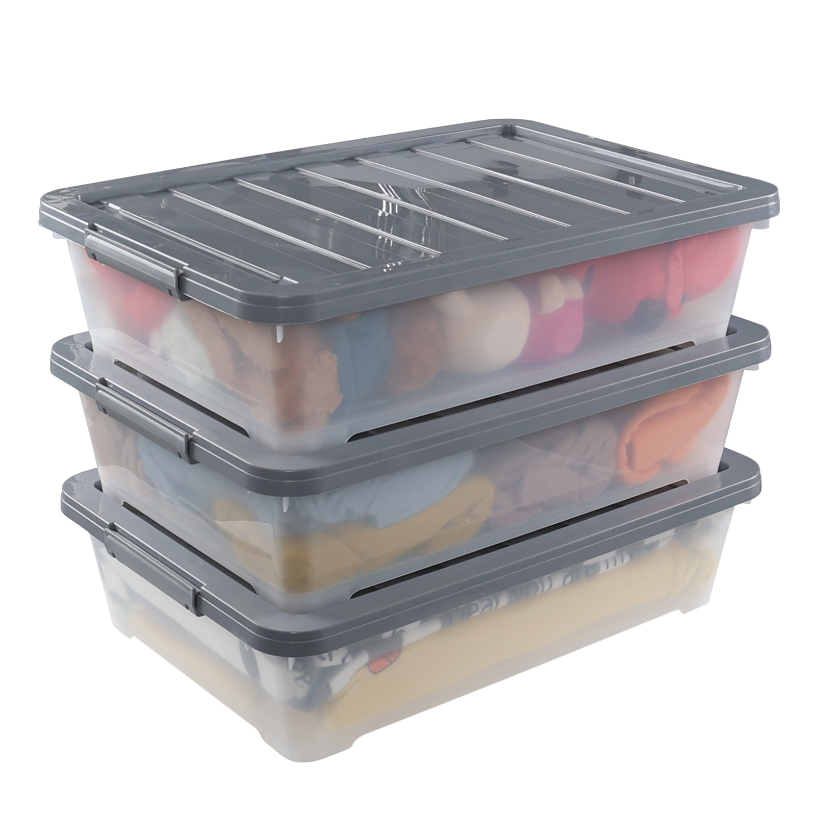 Vcansay 3 Pack 40 Quart Plastic Underbed Storage Boxes with Lids, Large