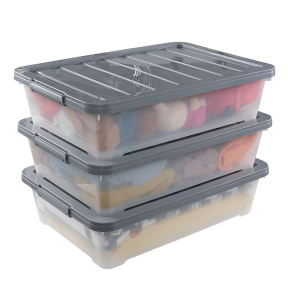 Vcansay 3 Pack 40 Quart Plastic Underbed Storage Boxes with Lids, Large Under Bed Storage Bins with Wheels