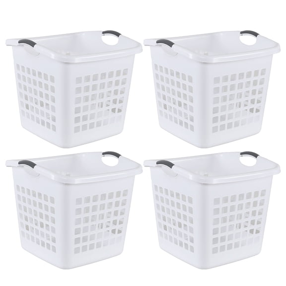 Vcansay 4 Packs Plastic Laundry Baskets with Handles, Large Clothes Hampers Plastic, White