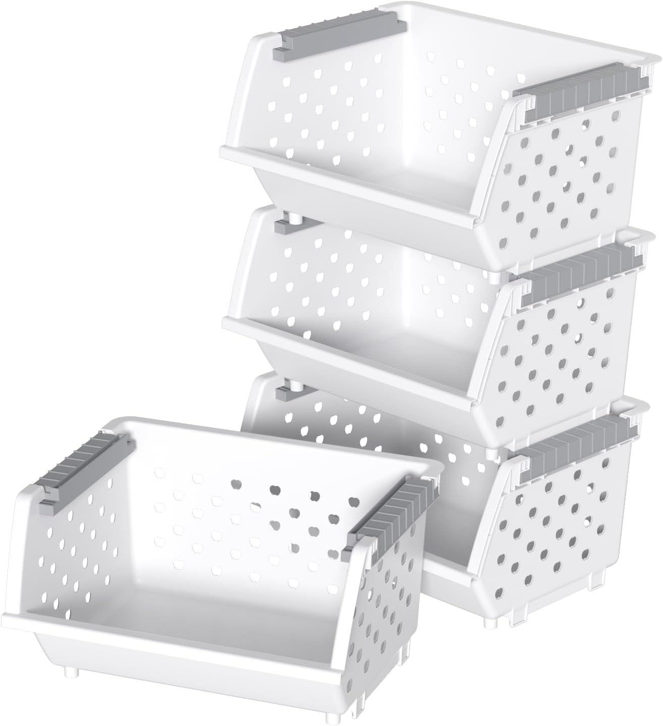 Vcansay 4 Packs Plastic Stackable Storage Basket, Large Stacking ...