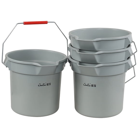 Vcansay 4 Packs Round Bucket with Spout, 14-Quart Cleaning Bucket Plastic, Grey