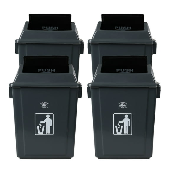 Vcansay 5 Gallon Plastic Swing-Top Trash Can, 4 Packs Swing Lid Office Garbage Can, Swing Lid Home Waste Can, Grey