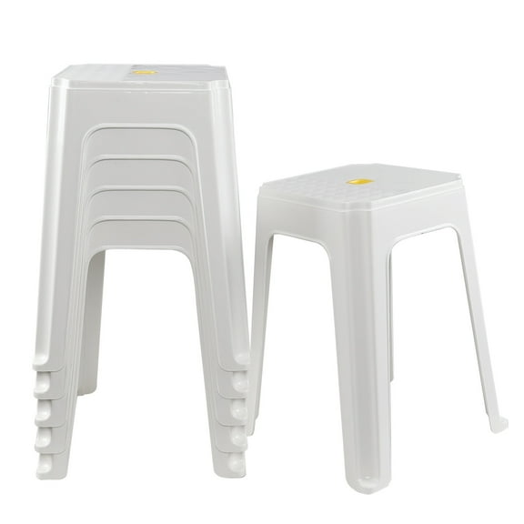 Vcansay 6 Packs Plastic Stackable Nesting Stools, 18.7" Height Backless Stacking Stools, Square Stools for Home Classroom School Office, White