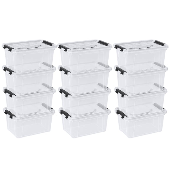 Vcansay 6 Quart Latch Box with Handle, Plastic Storage Latch Box with Lid, Clear Plastic Storage Bins, 12 Packs