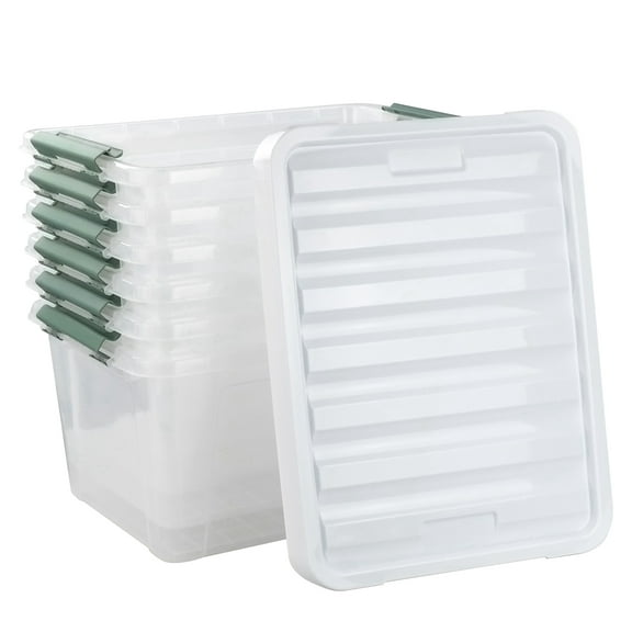 Vcansay Large 35 Quart Plastic Latching Storage Bins, Clear, 6 Count Pack