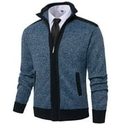 Vcansion Men's Casual Thick Full Zip Sweaters with 2 Pockets Blue Grey XL
