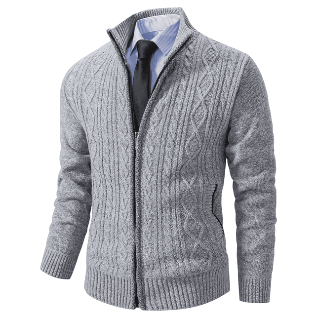 Vcansion Men's Knit Zip-up Sweater Outwear with Pockets Light Grey 2XL ...