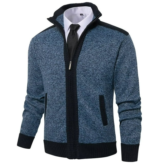 Vcansion Men's Knitted Cardigan Sweater Full Zip Sweaters Coat Blue