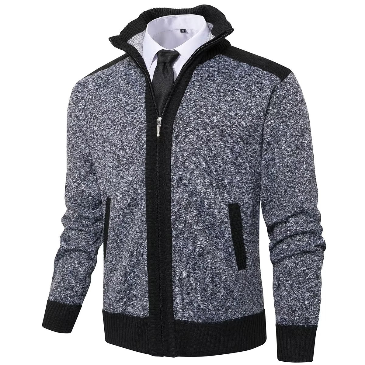 Vcansion Men's Knitted Cardigan Thick Full Zip Sweaters Coat Dark Grey ...