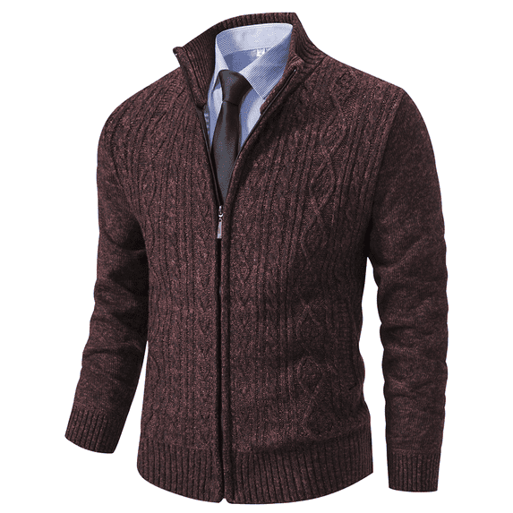 Vcansion Men's Long Sleeve Stand Collar Outwear Sweater with Pockets Wine Red 2XL