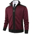thumbnail image 1 of Vcansion Mens Cardigan Full-Zipper Stand Collar Sweater Wine Red XL, 1 of 5