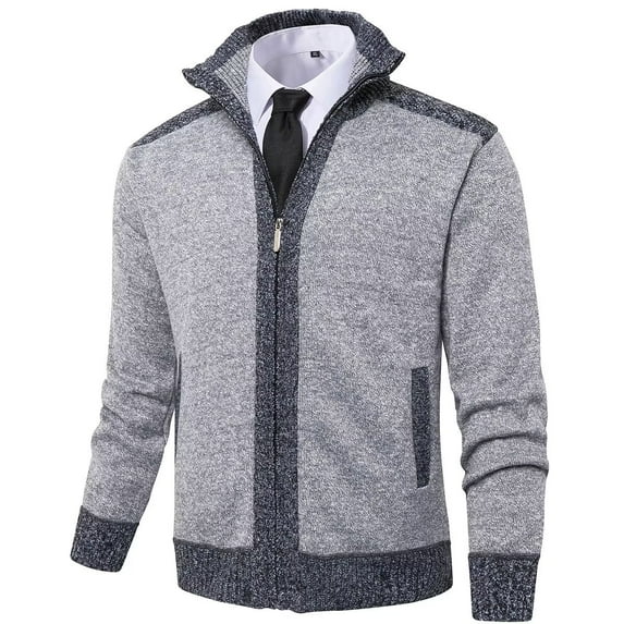 Vcansion Mens Cardigan Zip Up Stand Collar Knitted Sweater Light Grey M