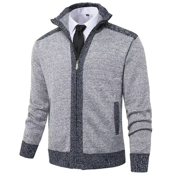 Vcansion Mens Cardigan Zip Up Stand Collar Knitted Sweater Light Grey S