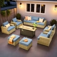thumbnail image 1 of Vcatnet 10 Pieces Outdoor Patio Conversation Set with 54" Fire Pit Wicker High Back Sectional Sofa Furniture Denim Blue, 1 of 10