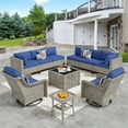thumbnail image 1 of Vcatnet 10 Pieces Patio Outdoor Conversation Set Wicker Rattan Furniture Sofa Set with Swivel Rocking Chairs and Solar Lamp Coffee Table,Navy Blue, 1 of 8