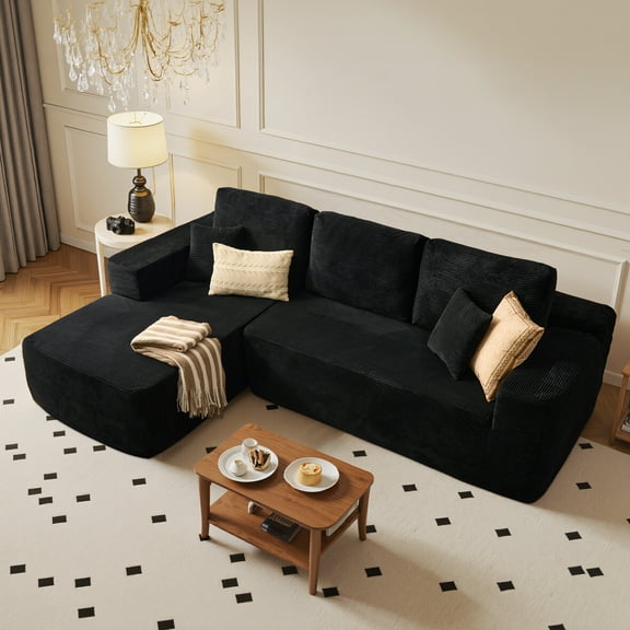 Vcatnet 106" Modular Sectional Sofa Couch Corduroy Cloud Couch L Shaped Modern Minimalist Couch with Chaise for Living Room, Black