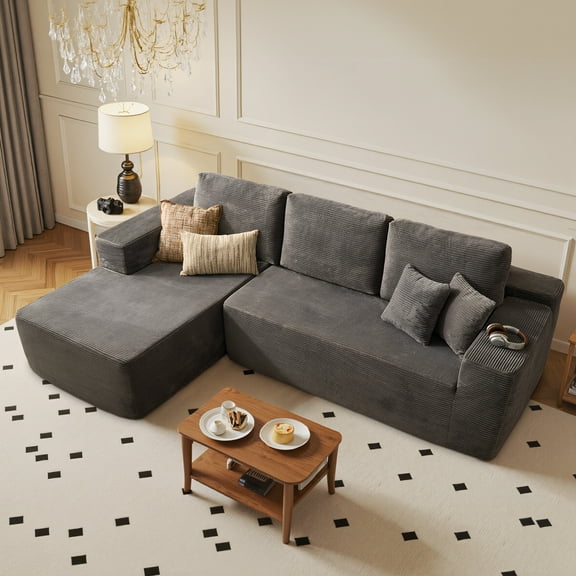 Vcatnet 106" Modular Sectional Sofa Couch Corduroy Cloud Couch L Shaped Modern Minimalist Couch with Chaise for Living Room, Gray