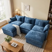 Vcatnet 107" Modular Sectional Sofa Couch Chenille Cloud Couch with 2 Ottomans L Shaped Oversized Living Room Furniture, Blue