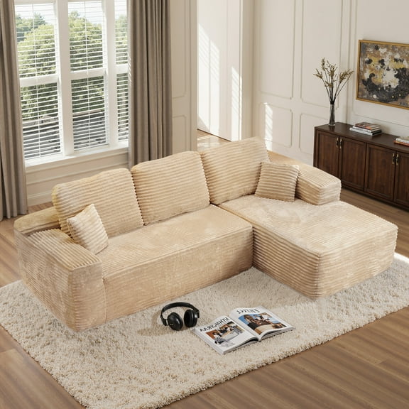 Vcatnet 106" Modular Sectional Sofa Couch Plush Corduroy Cloud Couch L Shaped Modern Minimalist Couch with Chaise for Living Room, Beige