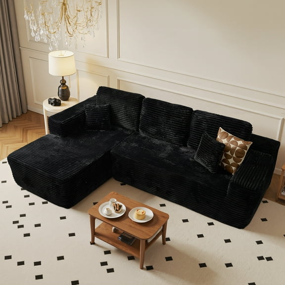 Vcatnet 106" Modular Sectional Sofa Couch Plush Corduroy Cloud Couch L Shaped Modern Minimalist Couch with Chaise for Living Room, Black