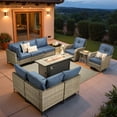 thumbnail image 1 of Vcatnet 11 Pieces Patio Furniture Sets with 54" Fire Pit Table,Outdoor Wicker Rattan Sectional Sofa,All Weather Conversation Set with Swivel Glider Chairs and Coffee Table,Denim Blue, 1 of 10