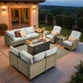 thumbnail image 1 of Vcatnet 11 Pieces Patio Furniture Sets with 54" Fire Pit Table, Outdoor Wicker Rattan Sectional Sofa, All Weather Conversation Set with Swivel Glider Chairs and Coffee Table, Gray, 1 of 10