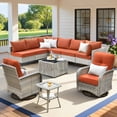 thumbnail image 1 of Vcatnet Outdoor Furniture 10 Pieces Patio Conversation Set All-Weather Rattan Wicker Outdoor Sectionals with Swivel Rocking Chair and Solar-Powered Coffee Table Orange Red, 1 of 11