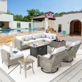 thumbnail image 1 of Vcatnet 11 Pieces Patio Outdoor Conversation Set All Weather Wicker Furniture Swivel Rocking Chairs Sofa Set with Fire Pit Table and Solar Lamp Coffee Table,Gray, 1 of 9