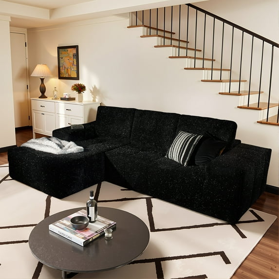 Vcatnet 114.6" Modular Sectional Sofa Couch, Modern Corduroy Cloud Sofa Couch, Oversized L Shaped Couch with Chaise for Living Room, No Assembly Required, Black