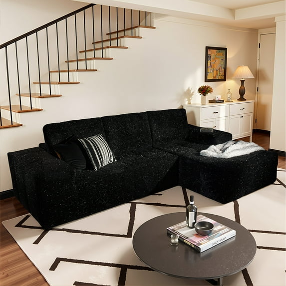 Vcatnet 114.6" Modular Sectional Sofa Couch, Modern Corduroy Cloud Sofa Couch, Oversized L Shaped Couch with Chaise for Living Room, No Assembly Required, Black