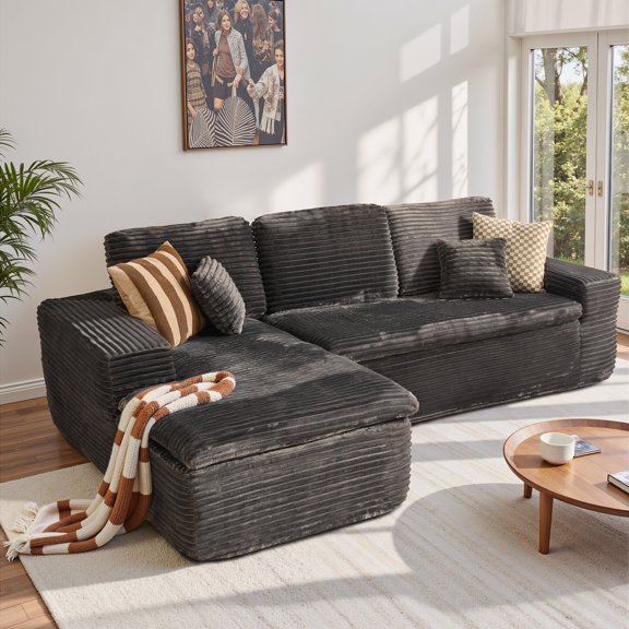 Vcatnet 105" Modular Sectional Sofa Couch L Shaped Plush Corduroy Cloud Couch Modern Minimalist Couch with Chaise and Deep Seat for Living Room, Gray