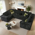 thumbnail image 1 of Vcatnet 135" Modular Sectional Sofa L Shaped Corduroy Couch Oversized Modern Minimalist Cloud Couch with Chaise for Living Room, Black, 1 of 9