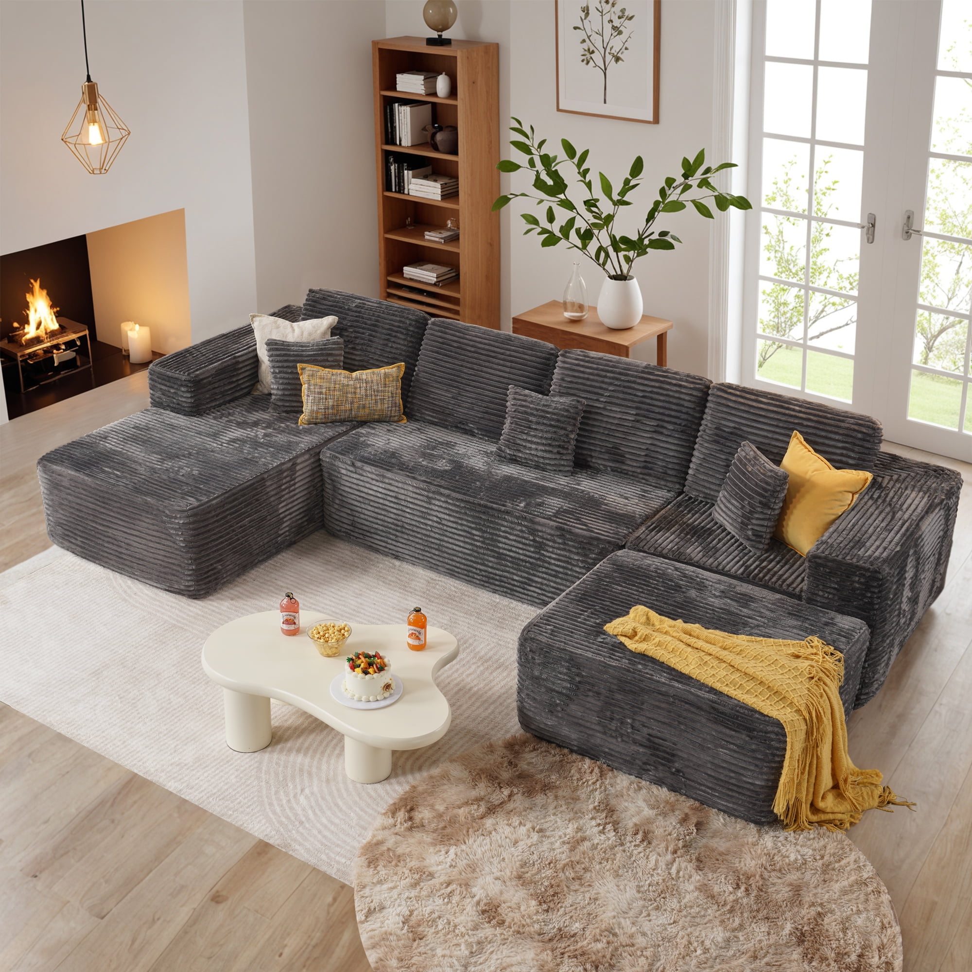 Vcatnet 135" Modular Sectional Sofa L Shaped Corduroy Couch Oversized ...
