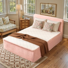 Vcatnet 16.7" Boneless Full Size Bed Frame with Mattress, 2-in-1 Corduroy Platform Cloud Bed, No Assembly Bed and Mattress, Pink