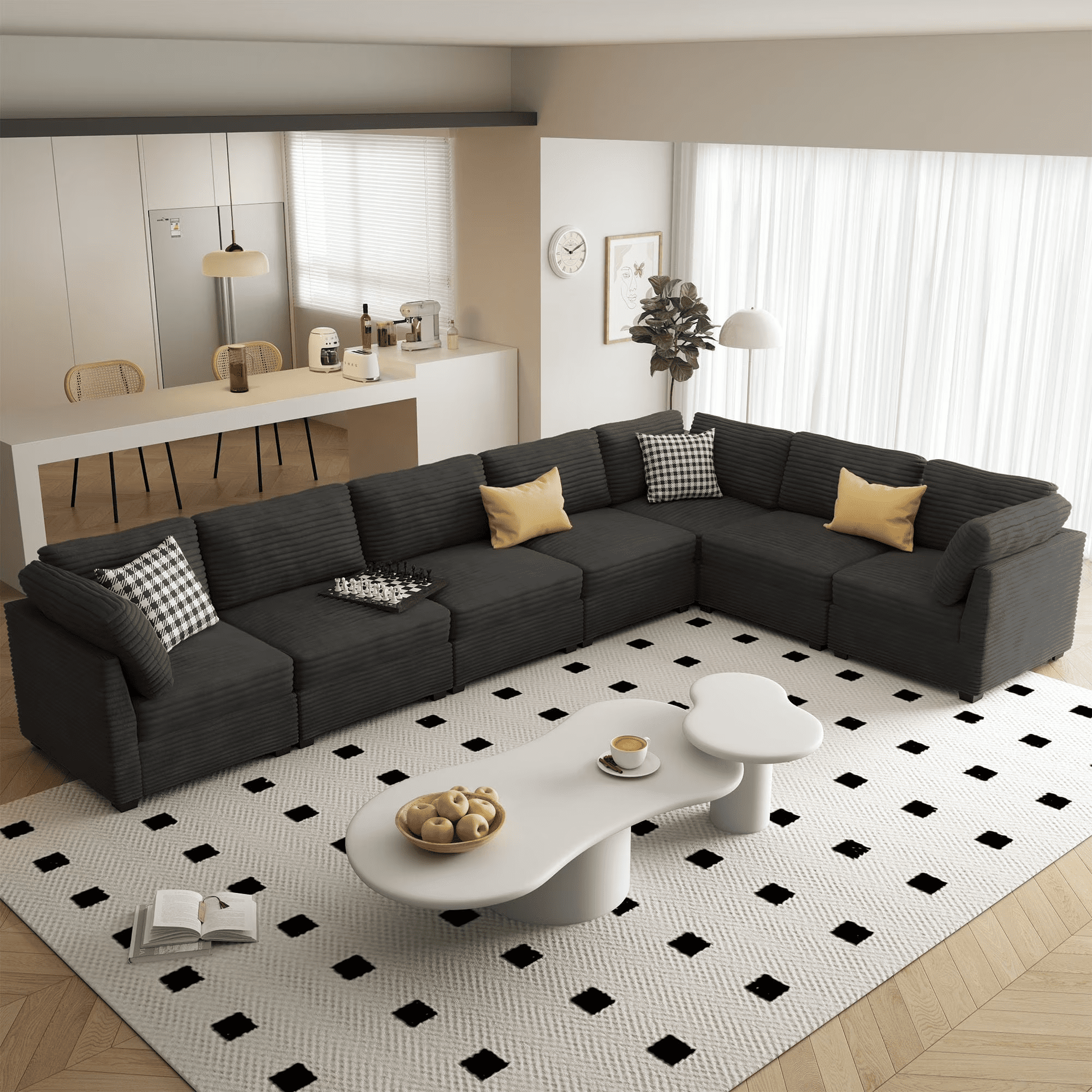 Vcatnet 163" Modular Sectional Sofa Cloud Couch Corduroy L Shaped ...
