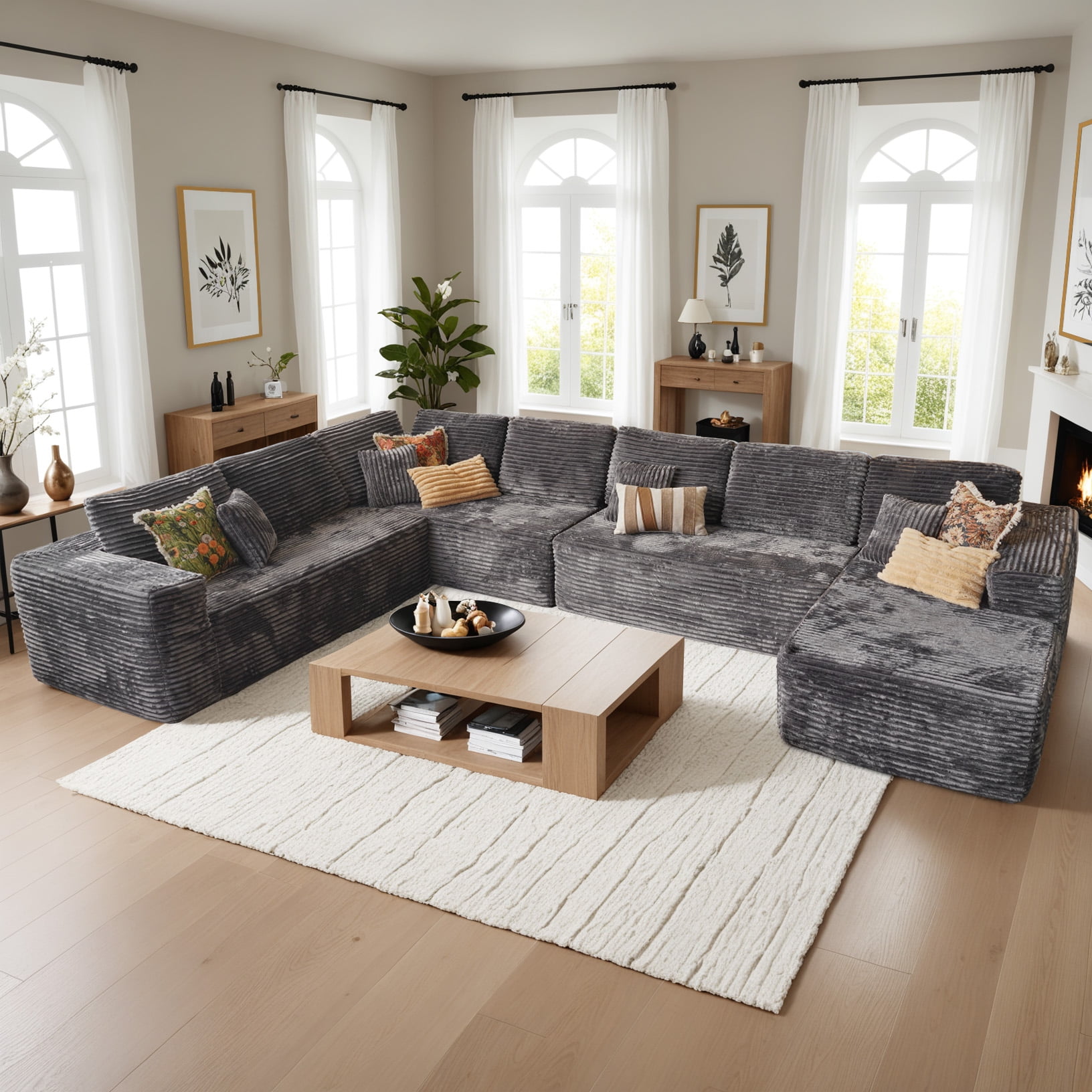 Vcatnet 165" Modular Sectional Sofa L Shaped Corduroy Couch Oversized Modern Minimalist Cloud ...