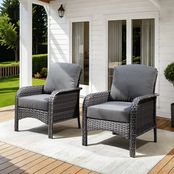 Vcatnet 2 Pieces Outdoor Patio Furniture All-weather Wicker Chairs Set for Garden, Poolside, Dark Gray