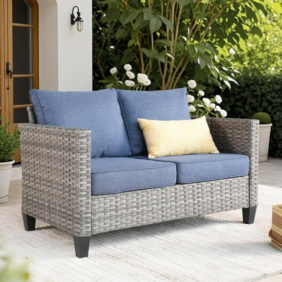 Vcatnet 1 Piece Outdoor Patio Furniture All-weather Wicker Chairs for Garden, Poolside, Denim Blue