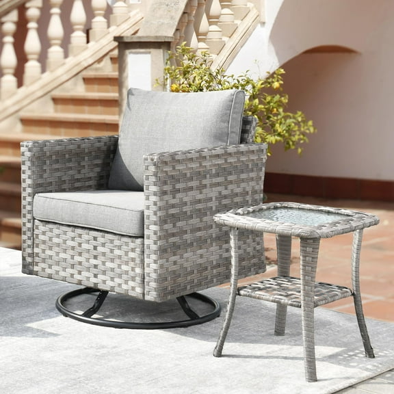Vcatnet 2 Pieces Patio Furniture Outdoor Wicker Swivel Rocking Chair with Side Table for Garden,Poolside,Dark Gray