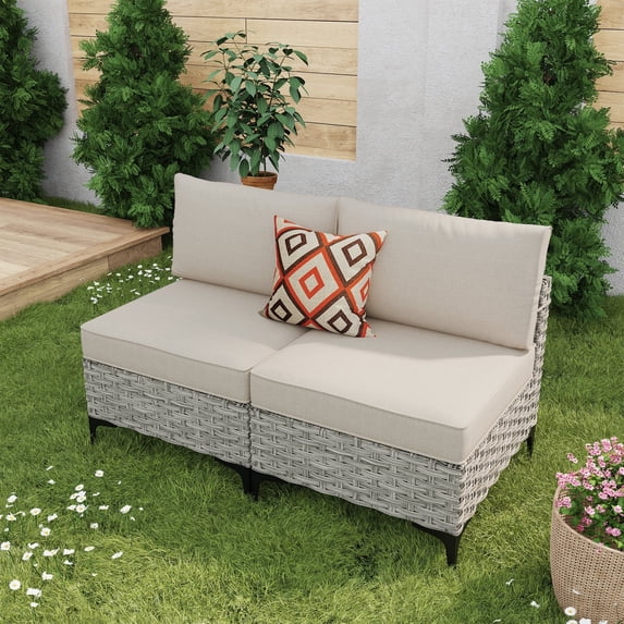Vcatnet 2 Pieces Patio Outdoor Conversation Set All Weather Furniture Wicker Rattan Sofa Set,Beige