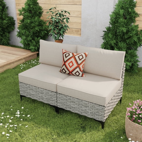 Vcatnet 2 Pieces Patio Outdoor Conversation Set All Weather Furniture Wicker Rattan Sofa Set,Beige