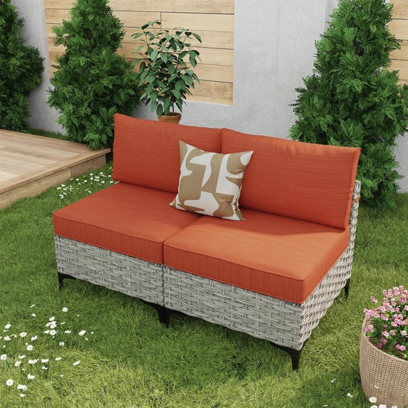 Vcatnet 2 Pieces Patio Outdoor Conversation Set All Weather Furniture Wicker Rattan Sofa Set,Coarse Orange Red