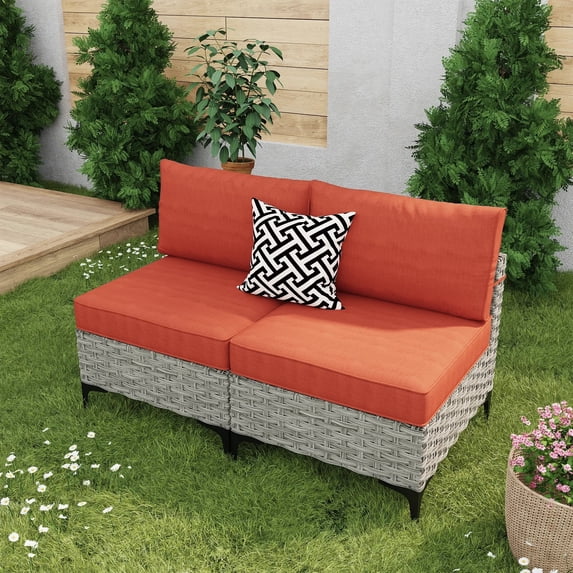 Vcatnet 2 Pieces Patio Outdoor Conversation Set All Weather Furniture Wicker Rattan Sofa Set,Orange Red