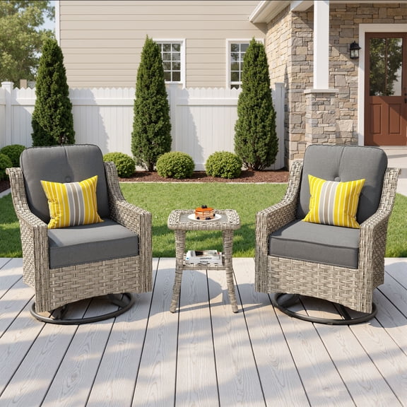 Vcatnet 3 Pieces Outdoor Patio Furniture Wicker Outdoor Swivel Rocking Chairs Set of 2 with Side Table, Swivel Rocker Patio Chairs Set for Porch, Backyard, Dark Gray