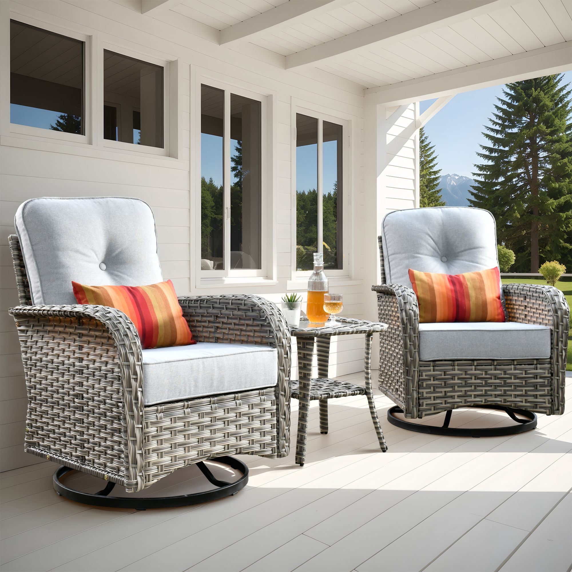 Vcatnet 3 Pieces Outdoor Patio Furniture Wicker Swivel Rocking Chair ...