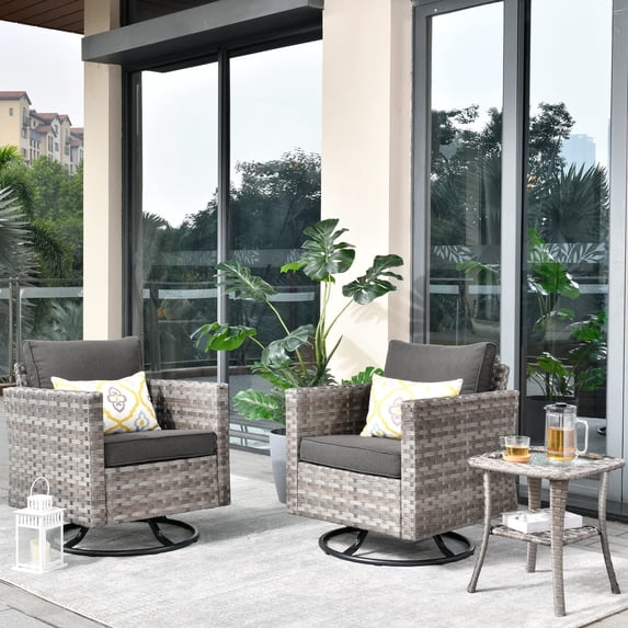 Vcatnet 3 Pieces Patio Furniture Outdoor Wicker Swivel Rocking Chairs with Side Table for Garden,Poolside,Black