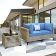 thumbnail image 1 of Vcatnet 3 Pieces Patio Outdoor Conversation Set All Weather Furniture Wicker Sofa Set with Solar Lamp Coffee Table,Diamond Blue, 1 of 7